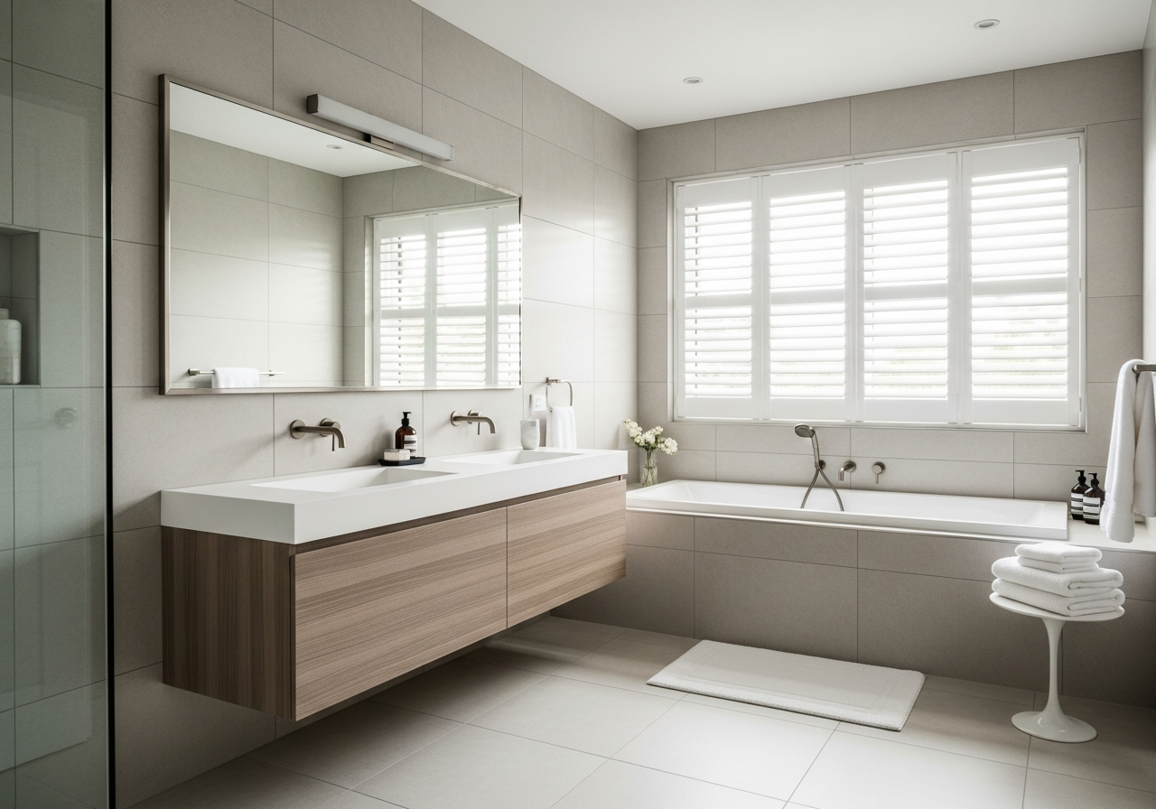 Plantation shutters in a bathroom