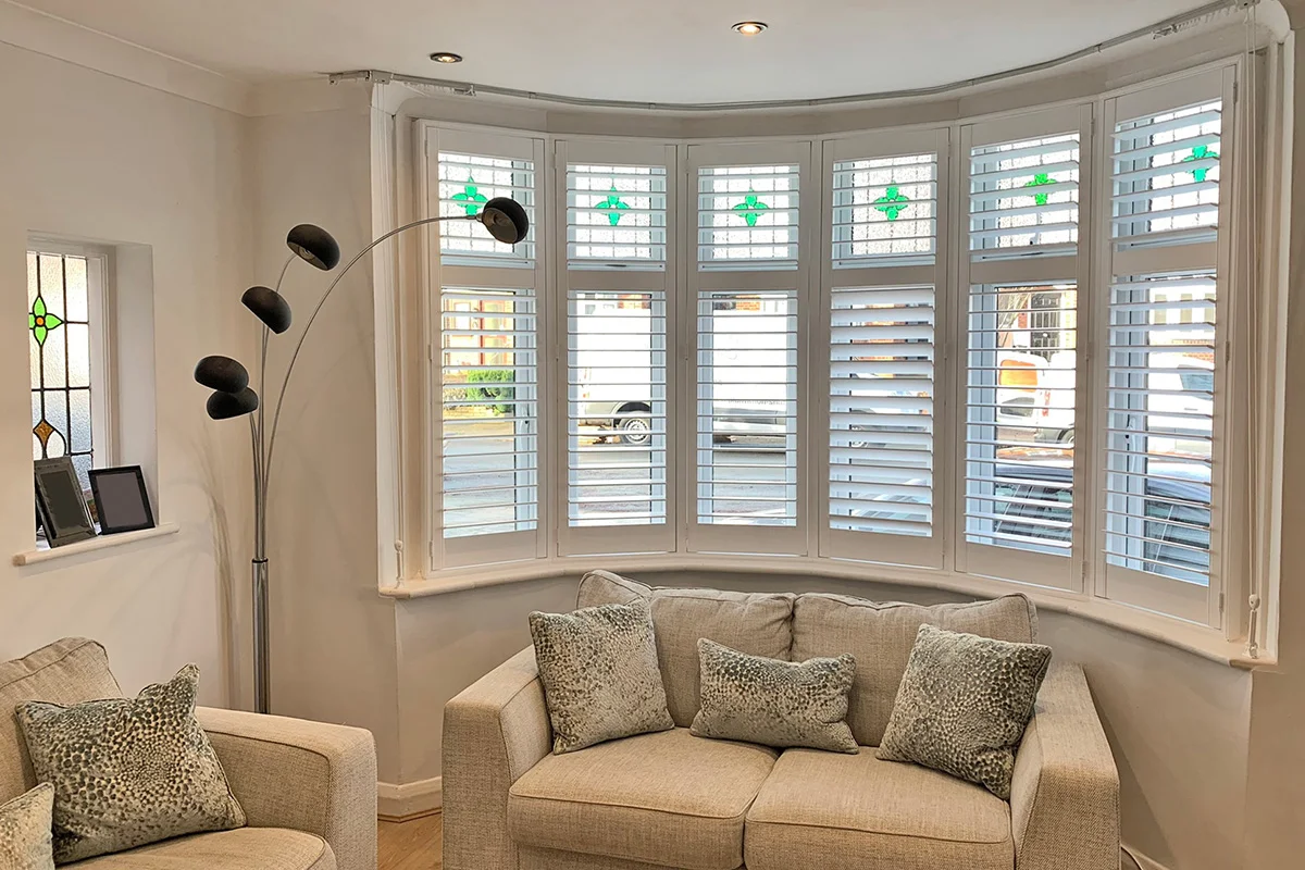 Living room bay shutters